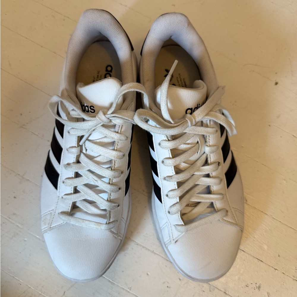 Adidas Grand CourtWhite and Black, Size 8.5.